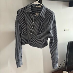 Commense Navy and White Striped Button Down Shirt